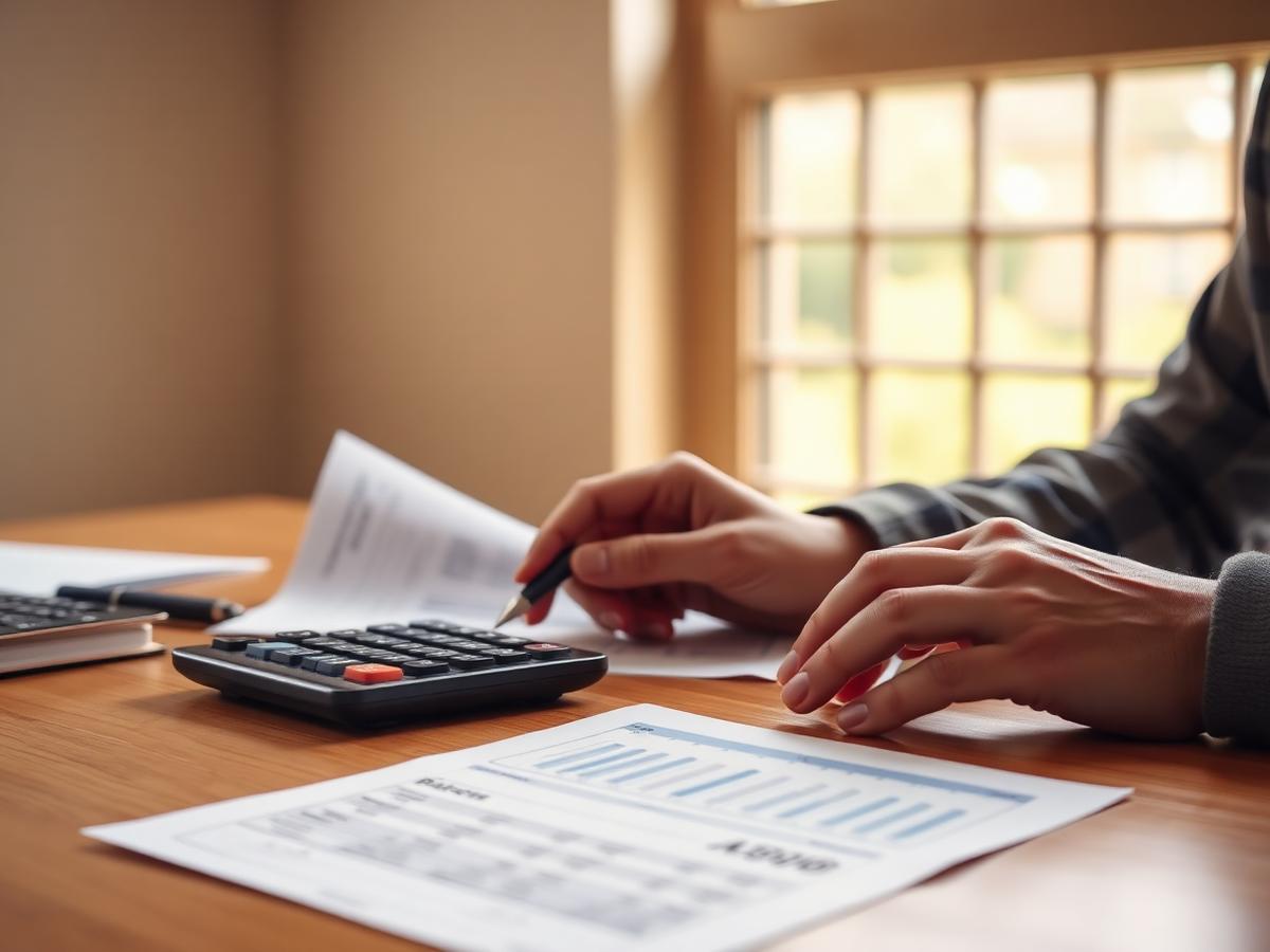 Reviewing franchise financing documents at a desk